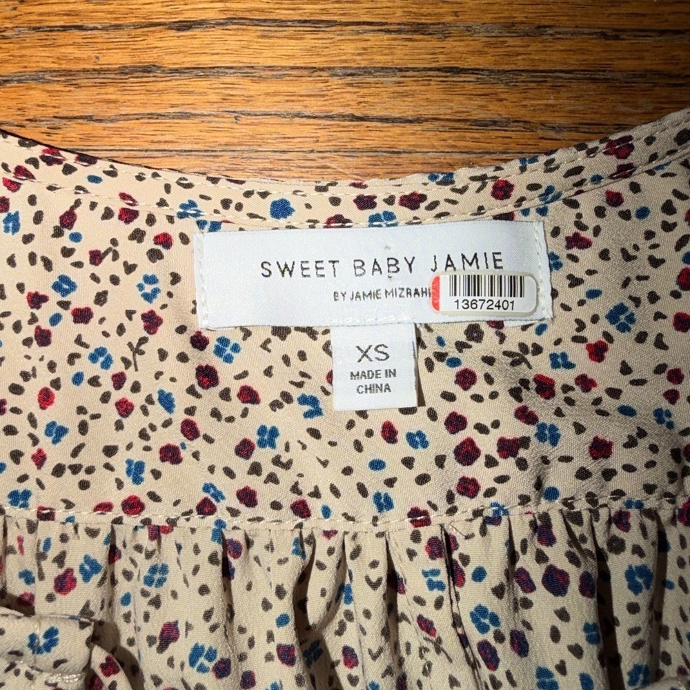 Sweet Baby Jamie Ditsy Midi Cream Red and Blue Floral Long Sleeve Dress Size XS - Picture 4 of 6